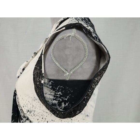 Sachin and Babi Ankasa Dress Womens 4 Ivory Black Silk Lined Sequins Shift Pleat - Picture 11 of 14